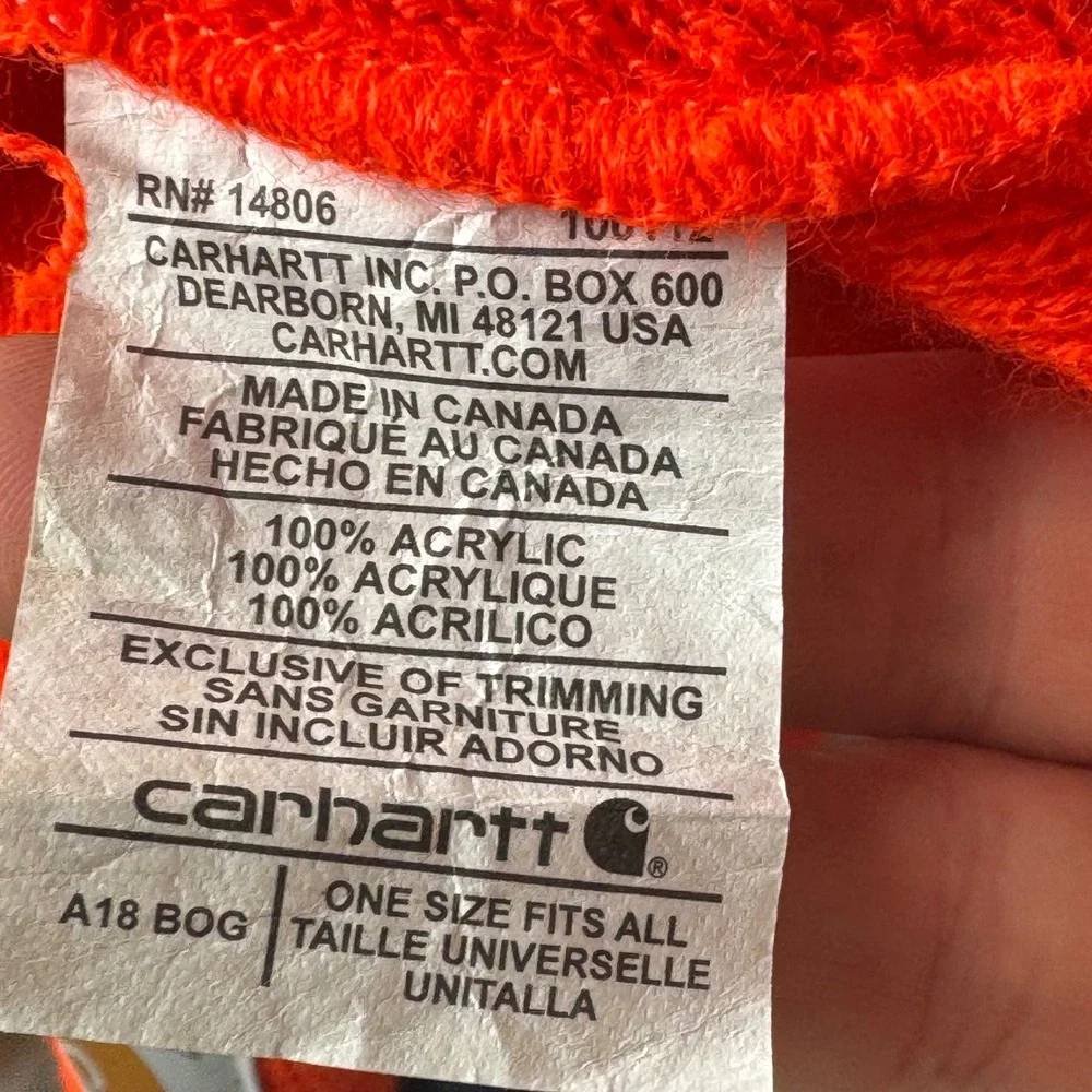Carhartt Beanie Hat Orange Acrylic One‎ Size Fits All Winter Warm